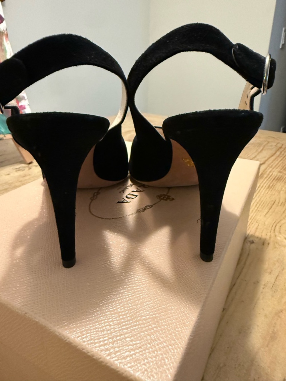 Barely worn!!! Prada Black Suede Open-Toe Ankle Strap Heels - Picture 4 of 11